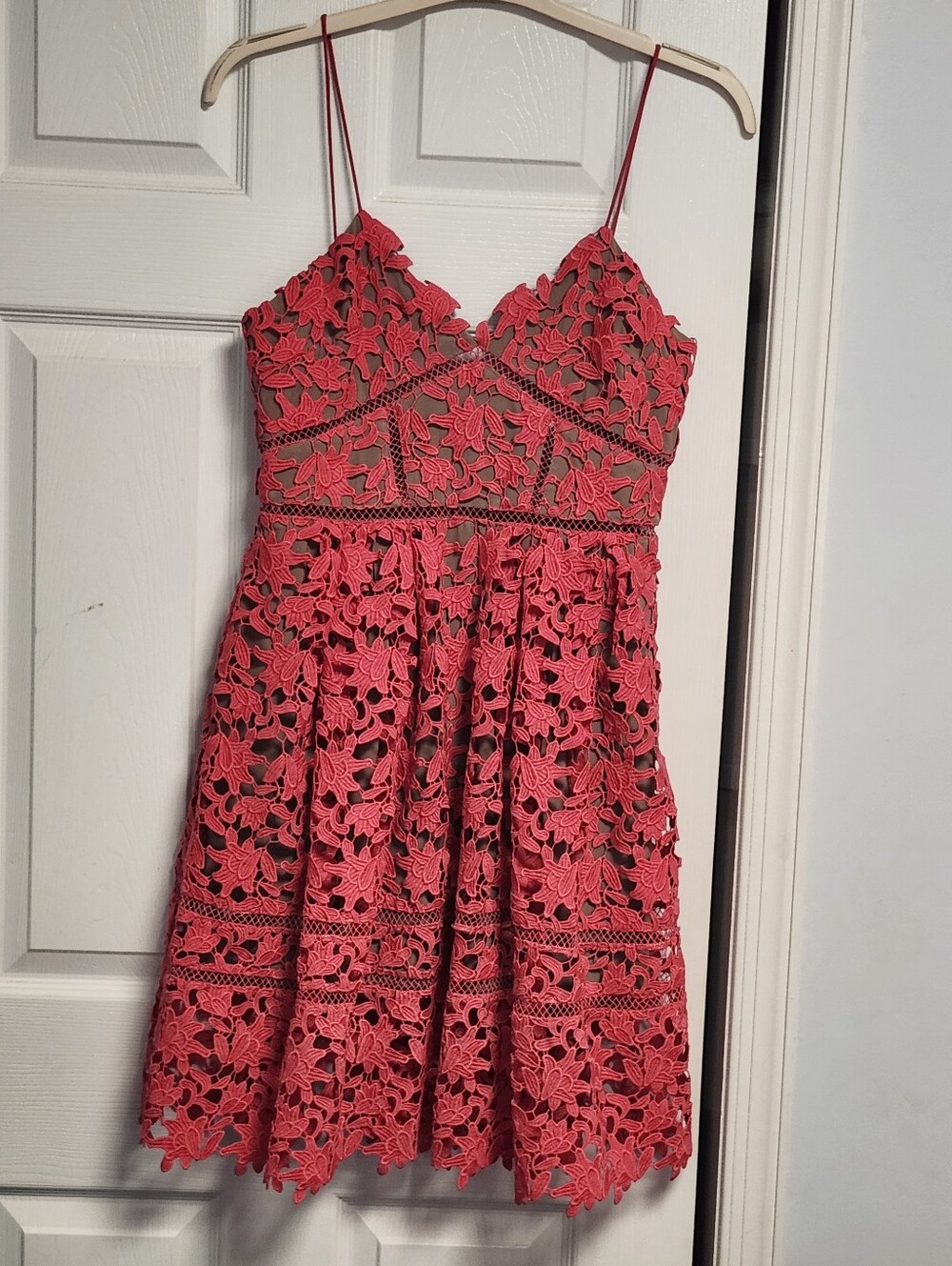 Spaghetti Strap Red/Pink Lace Fit & Flare Dress